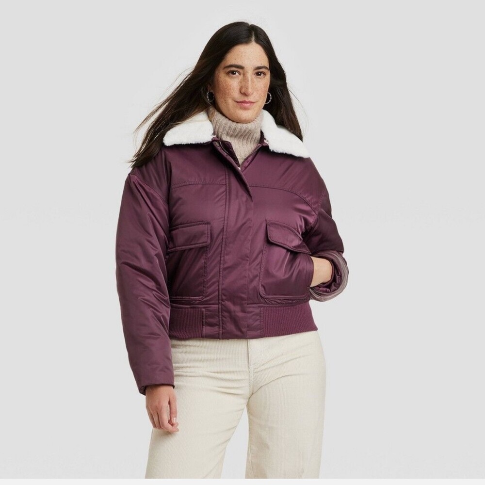NWT Universal Thread Bomber Jacket Womens Water Resistant Pockets Wine Red M